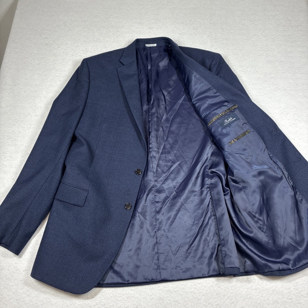 RALPH Ralph Lauren Blazer Men's 46XL Blue Wool Plaid Double Vent Preppy Business